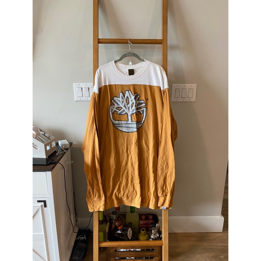 Vintage Timberland Mens Size XL Long Sleeve Graphic T-Shirt Wheat White Two Tone